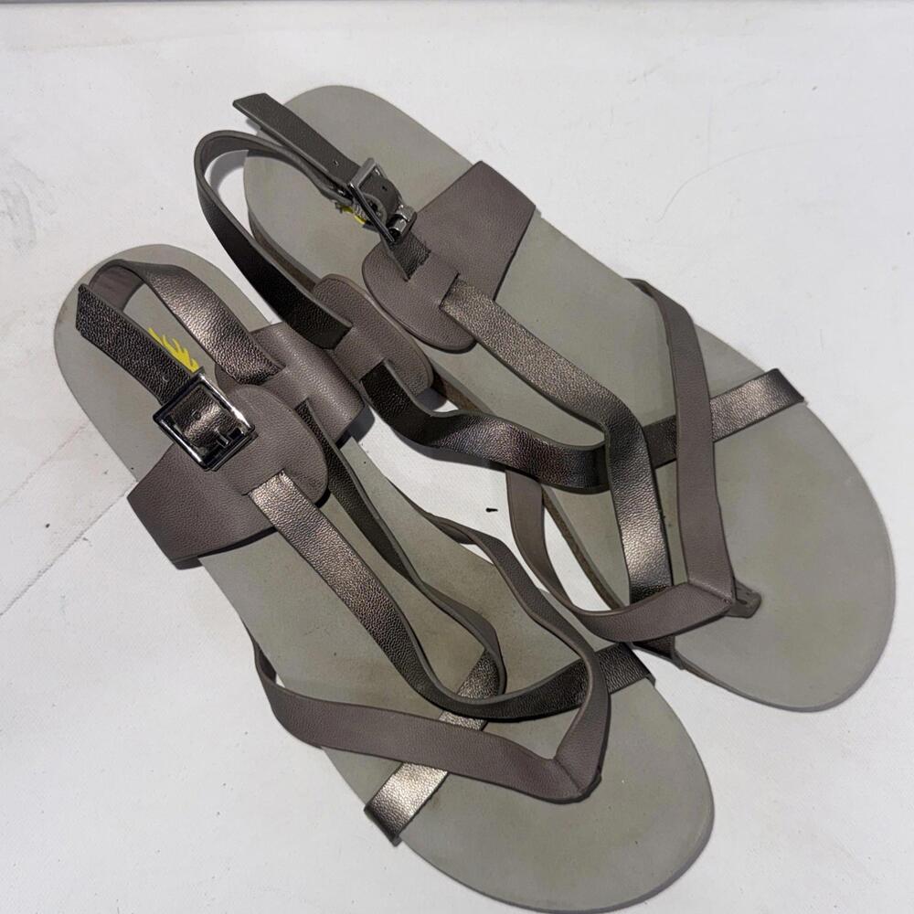 Y2K Volatile Silver Faux Leather Wedge Ankle Strap Platform Sandals Flip Flops 8